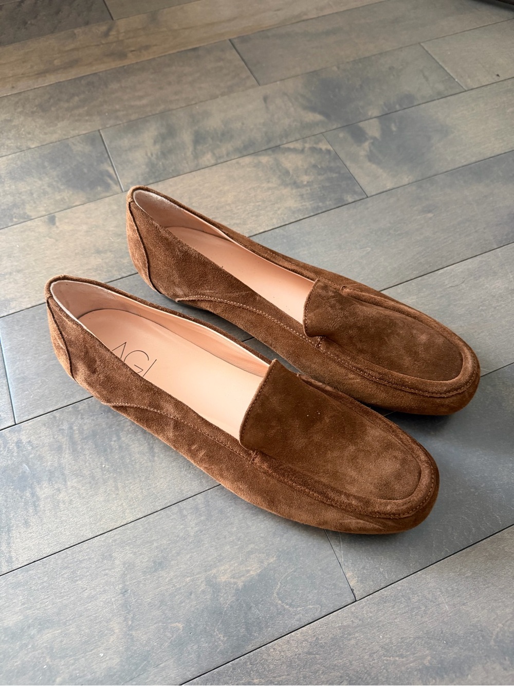 AGL Italy Cognac Suede Pebble Sole Driving Loafers EU 42.5 or US 11 W
